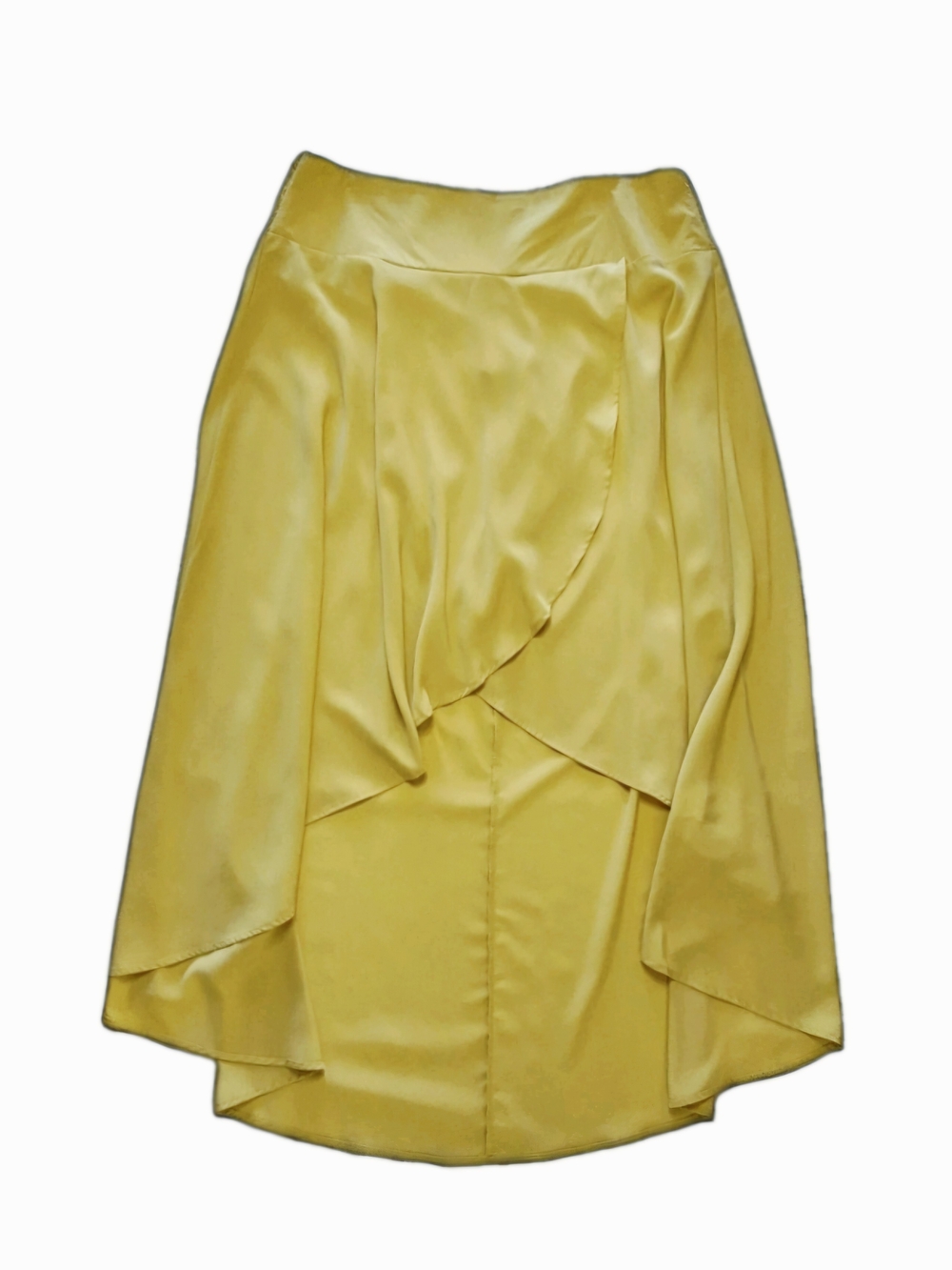 High-Low Satin Midi Skirt in Yellow